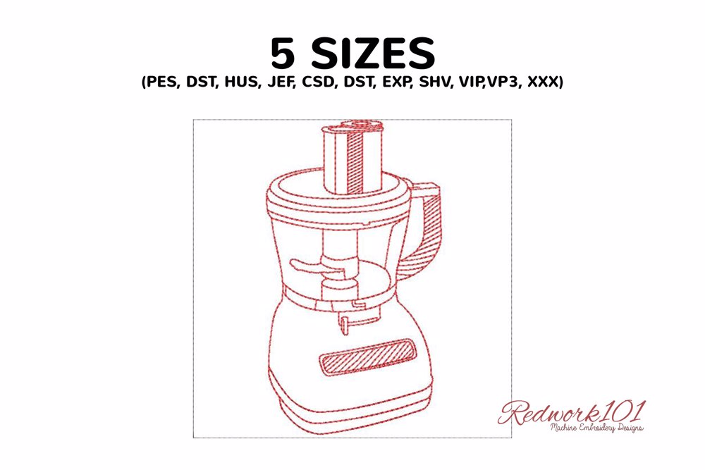 Food Processor - Lineart Machine Embroidery Designs - Redwork101