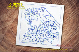 Skylark birds and Dahlia flower