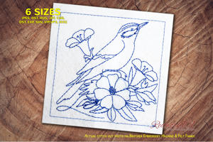 Skylark Bird and Gentian Flowers