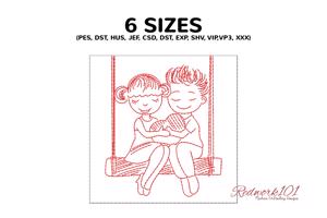 Boy and Girl on Swing and Holding Heart