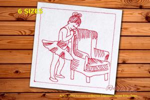 Sad ballerina standing with chair 
