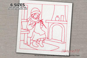Woman Knitting by the Fireplace