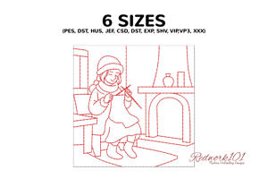 Woman Knitting by the Fireplace