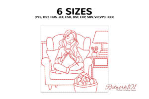 Young Woman Knitting in Her Favorite Chair