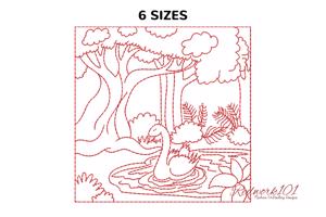 Duck Swimming in River Jungle Scene