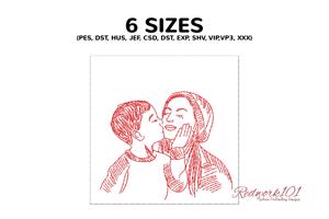 Little Son Kissing his Mother Cheek