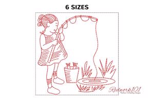 Girl Fishing in Pond