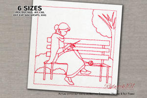 Woman Enjoying Knitting on a Park Bench
