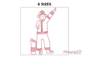 Fireman in Action Standing near a Equipment
