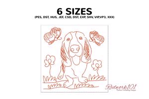 Basset Hound dog with Butterflies