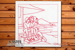 Couple Sitting on Steps by the Beach
