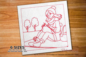 Woman Knitting in Park