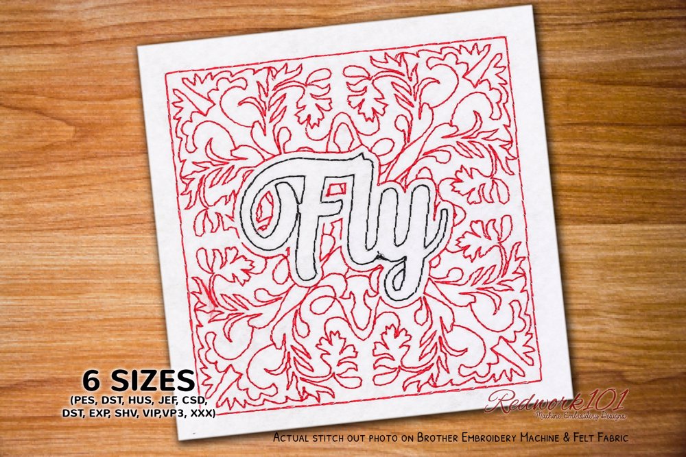 Fly Word - Lineart Machine Embroidery Designs - Redwork101