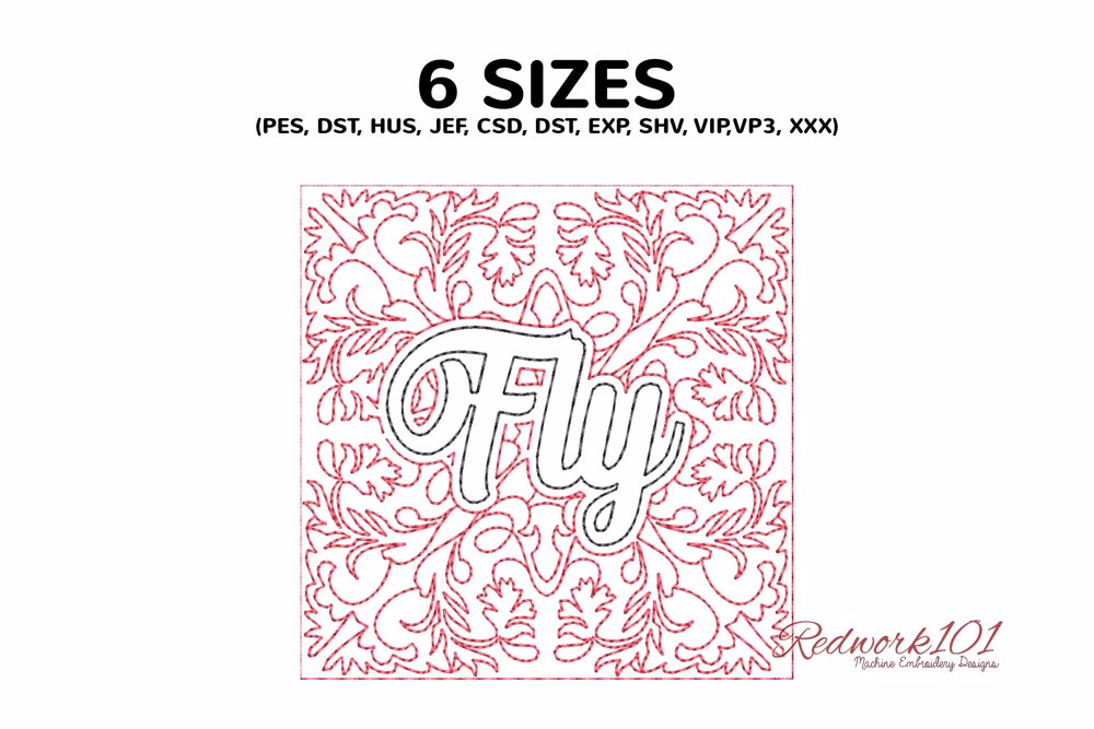 Fly Word - Lineart Machine Embroidery Designs - Redwork101