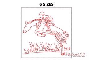 Jumping horse and jockey