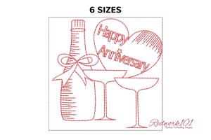 Wine Bottle with Glass Happy Anniversary