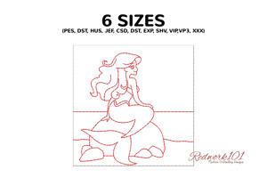 Simple Mermaid Sitting on Rock Line Art